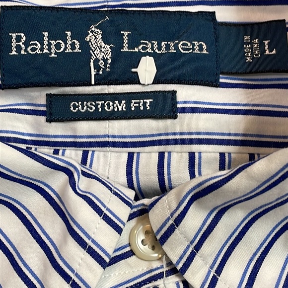 Ralph Lauren Mens Button Down Size Large White Blue Striped Long Sleeve - Picture 3 of 12